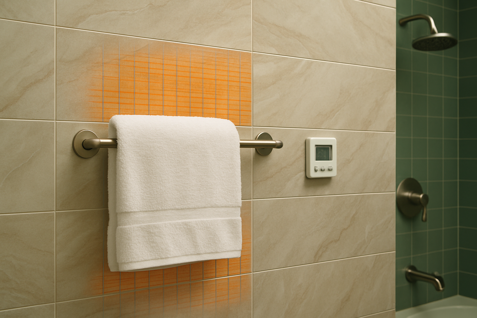 Тёплая стена в ванной с системой CALEO Heatwall